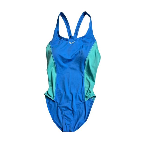 Nike Women's Athletic One Piece Swimsuit Blue and Green Cut Out Back Sz L - Picture 1 of 14